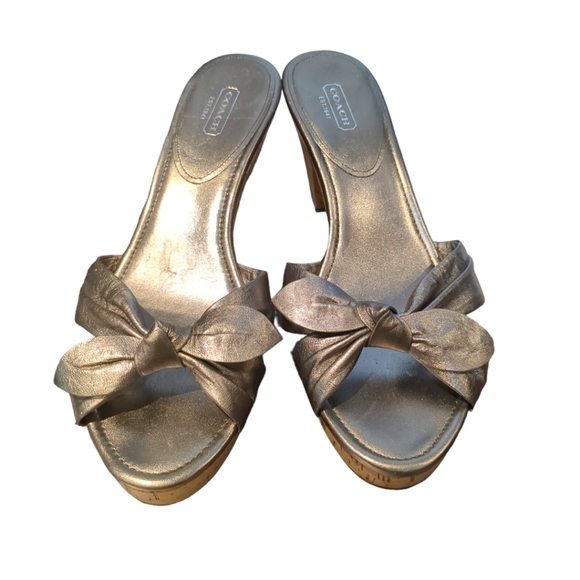 Coach Luxury Silver Slides Platform Sandals Size 10. - Picture 11 of 16